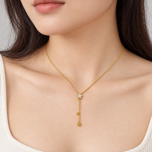 สร้อยคอรูปดาว สแตนเลสสตีล ชุบทอง 14K แบบสุญญากาศ ดาวใส สองสายโซ่ พู่ห้อย เครื่องประดับ สีทอง สีเงิน - Product Image 5
