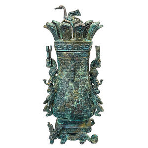 Lotus Crane vaso quadrato classico retrò decorazione per la casa collezione d'arte di lusso in bronzo antico a mano manufatti classici - Product Image 5