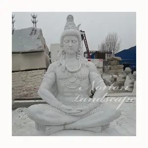 Garden decor life size white stone carving sitting lord shiva marble statue for sale