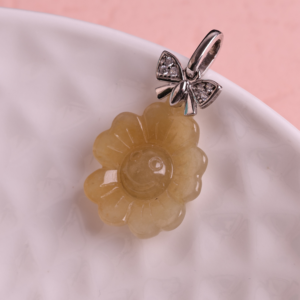Colgante de Flor de Jade Amarillo Natural HKJA, Plata de Ley 925, Colgante de Margarita con Lazo, Joyería de Piedras Preciosas para Mujer - Product Image 3