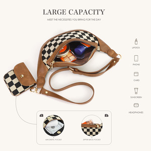 Nuevo bolso de pecho de lona de tablero de ajedrez, riñonera de rejilla de moda ajustable, bandolera de un solo hombro con monedero, conjunto para mujer - Product Image 3