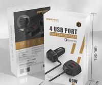 Top 10 Trend produkte 4 USB QC 3.0 4 in 1 Auto ladegerät Schnell ladung mit 1,5 m Verlängerung kabel Rücksitz Auto ladegerät