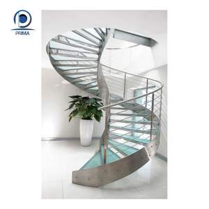 Escalera de Caracol moderna Prima, escalón de vidrio templado, placa de acero inoxidable, larguero, poste <span class=keywords><strong>Central</strong></span>, diseño que ahorra espacio - Product Image 1