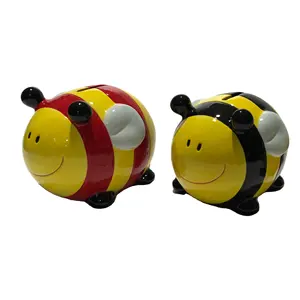 Hucha de cerámica con forma de abeja para niñas y niños, hucha con forma de abeja, caja de ahorro, pintada a mano