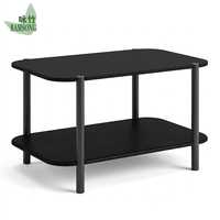 Table basse en bois écologique finition noire pour salon, table d'appoint à 2 niveaux avec plateau arrondi, pieds en métal, étagère de rangement, OEM ODM