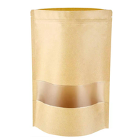 Sachet refermable élégant en papier kraft brun et blanc, réutilisable, avec fermeture éclair, pour aliments, noix, collations, café, emballage, sac à fond plat avec fenêtre