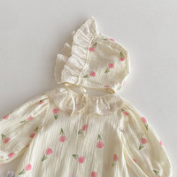 Mono de bebé 2026 de primavera/otoño con estampado floral, cuello triangular, estilo princesa tulipán, de algodón, con doble botonadura