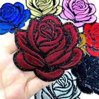 Patch brodé en forme de rose avec base scintillante, à thermocoller, patch brodé rose