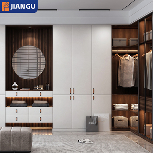 <span class=keywords><strong>Placard</strong></span> intégré moderne et luxueux sur mesure avec armoire en <span class=keywords><strong>bois</strong></span> brun chaud, cadre métallique et conception de rangement ouvert - Product Image 2