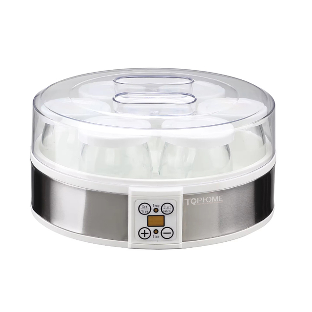 1.5L Electric Yogurt Maker with 7 Glass Jars Stainless Steel Housing Temperature Control for Household Use
