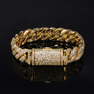 Bracelet pour homme à fermoir à bascule, chaîne cubaine en zircon de 14 mm, accessoires de mode Hip Hop, Tanjing Fashion Lijing Necklace - Product Image 1