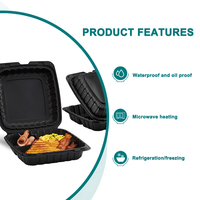 Biopartner Noir Écologique Micro-Ondable MFPP Sortez Clamshell Couvercle À Charnière Récipients Alimentaires Jetables