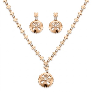Conjunto de Collar con Colgante Floral de Plata 925 y Oro Rosa Italiano con Pendientes a Juego, Joyería de Diseño con Cristales para Mujer - Product Image 1