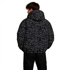 Chaqueta Acolchada con Capucha para Hombre, con Diseño de Rostro Dibujado a Mano, Resistente al Viento, Gruesa, para Invierno, Estilo Urbano, Cierre de Cremallera, Corte Regular - Product Image 2