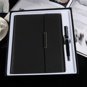 Cuir pu couverture souple d'usine avec bouton en métal portefeuille de papier a4 couleur logocustom printedblack edgepromotion - Product Image 1