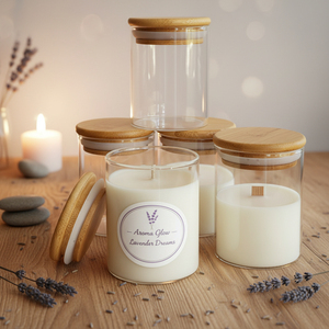USA Free Shipping 6oz 8oz clear Empty Scented <strong>Glass</strong> <strong>Candle</strong> Containers <strong>Jars</strong> Kit Set with Bamboo Wooden Lid for Making <strong>Candles</strong> - Product Image 1