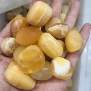 Wholesale high quality natural crystal golden yellow calcite tumbled stone healing crystal quartz tumbles for decoration