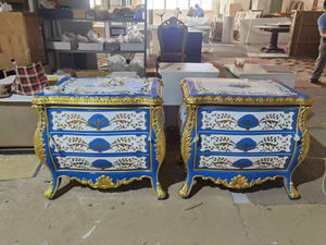 Juego de dormitorio de lujo <span class=keywords><strong>barroco</strong></span> hecho a mano 2023, Villa italiana clásica, tallado en madera, diseño francés, cama crema azul para uso doméstico en Hotel - Product Image 6