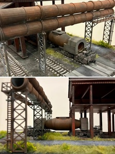 Diorama de fábrica de acero abandonada a escala HO 1:87 con horno de fusión y líneas de descarga de torpedos, compatible con Trix Piko, 75x30cm - Product Image 6