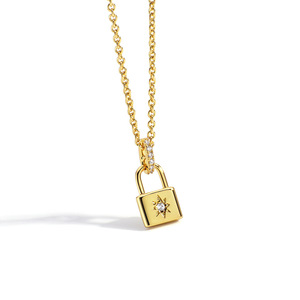 Nuevo Collar con Colgante de Candado Chapado en Oro de 14K, Cadena de Eslabones de Latón con Circonitas, Estilo Clásico y Moderno para Mujer, Ideal para Aniversario - Product Image 5