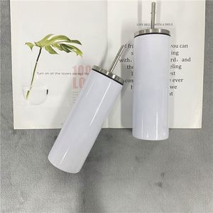 20Oz <b>Double</b> <b>Wall</b> Straight Tumblers With Screw on Lid and Stainless Steel Straw for White Sublimation Transfer - Product Image 4