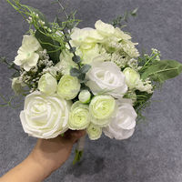 B-1285 Desain Baru Bunga Pernikahan mawar putih peony daun eucalyptus Buket Pengantin tangkai pendek buket mawar grosir