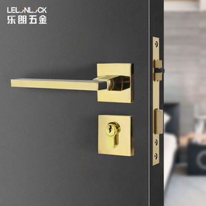 Décoration de serrure de porte intérieure de luxe poli carré doré tubulaire poignée à levier en cuir noir serrure à mortaise de sécurité - Product Image 2