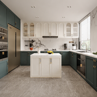 Meuble de cuisine modulaire en bois massif MDF avec design de style européen moderne, plan de travail en marbre artificiel, rangement écologique