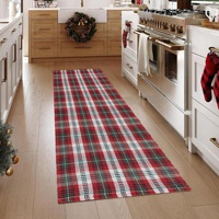 Tapis de porte réversible en tissu écossais rouge et vert de Noël, décoration de fête de festival, tapis de sol pour la maison, lavable en machine