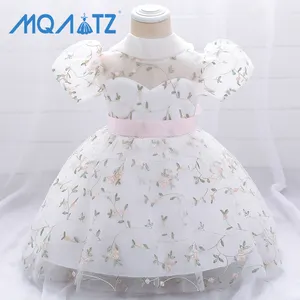 MQATZ occasioni formali Bow Ball Gown bambini Tulle Dress Girl Lace Flowers manica corta pizzo Flower Girls' Dresses