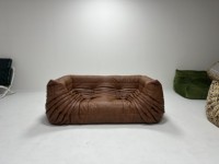 VOXHOME 2-Sitzer Lazy Sofa Vintage Braun Kunstleder Knochenloses Modulares Sofa Weich Gepolsterte Couch für Wohnzimmer Wohnmöbel