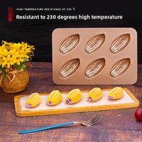 MIXWARES Moule à madeleines antiadhésif 6 cavités - Plaque de cuisson en acier au carbone en forme de fève de cacao, moule à gâteau réutilisable pour four