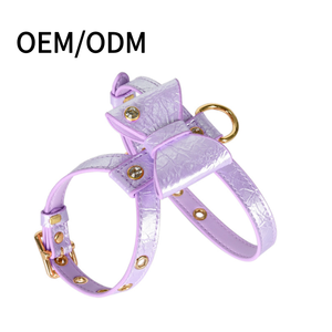 ECO Leather <strong>Dog</strong> <strong>Harness</strong> and Leash Set with <strong>Rhinestone</strong> &amp; Sparkly Crystal Decor-Walking <strong>Harness</strong> for Small <strong>Dogs</strong> &amp; Cats PURPLE - Product Image 1