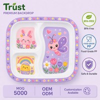 Assiettes en plastique écologiques de qualité alimentaire avec séparateurs, design dessin animé personnalisable, pour enfants, portables, faciles à nettoyer, vaisselle scolaire