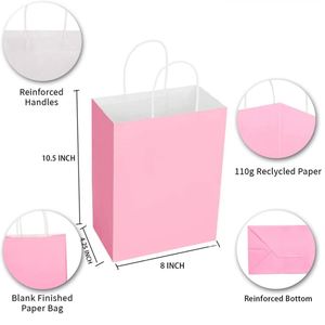 Paper Kraft Gift <b>Bags</b> with Handles Party Goodie Retail Shop <b>Bag</b> Christmas Holiday Birthday Party Gift <b>Bag</b> Solid Color Paper <b>Bag</b> - Product Image 3