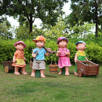 Ornements de pots de fleurs pour enfants en plein air, sculptures de personnages de dessins animés en fibre de verre faites à la main, personnalisables, pour le jardin du campus