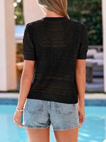 PRETTYGARDEN Cardigan court léger en crochet vintage pour femme, à manches bouffantes, boutonné, idéal pour la plage