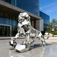 Sculpture cinétique de lion en acier inoxydable poli de luxe pour les espaces publics et les places d'entreprise, sculptures d'extérieur en acier inoxydable