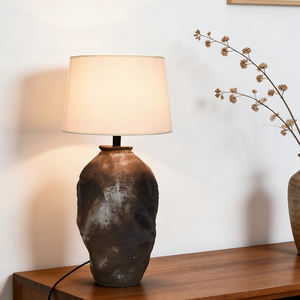 Rustic Ceramic <b>Table</b> Lamp Handmade Textured Base <b>Bedside</b> Lamp E27 Fabric Shade Decorative Desk Lamp for Living Room Bedroom - Product Image 4