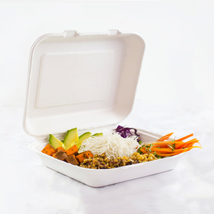 Phân Hủy Sinh Học Không Có Pfas Bột Giấy Bã Mía Mía Ăn Trưa Hộp Giấy lấy đi Bánh Pizza Bữa Ăn Vỏ Sò Nhanh Chóng Bao Bì Thực Phẩm - Product Image 1