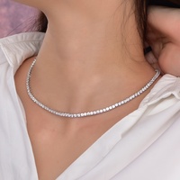 Chaîne de tennis en moissanite ronde Kirin 3mm 4mm 5mm GH VVS plaquée rhodium, collier de tennis OEM ODM
