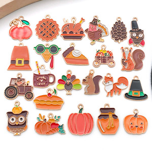 Accessori Gioiello in Lega per Portachiavi e Ciondoli Fai da Te, Stili Misti, Tema Ringraziamento, con Motivi Zucca, Scoiattolo, Tacchino, Effetto Goccia d'Olio - Product Image 1