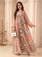Robe Abaya Traditionnelle Décontractée en Polyester Brodé, Taille Unique, Respirante, pour Mariage
