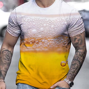 T-<span class=keywords><strong>shirt</strong></span> pour <span class=keywords><strong>homme</strong></span> en tricot 180g, imprimé 3D, motif bière, col rond, gris foncé, grande taille, décontracté chic, manches courtes, pour le week-end - Product Image 1