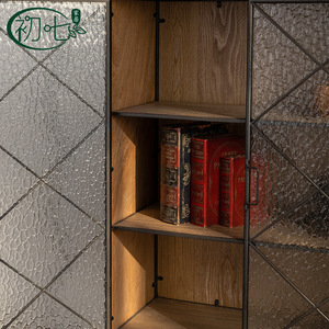 Mueble de Almacenamiento de Vidrio con Diseño de Ondas de Agua, Color Negro Antiguo, Estilo de Alta Gama, Mueble Lateral de Pared para el Hogar, Mueble para Té - Product Image 4