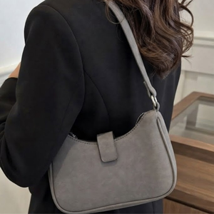 Gray PU <b>Leather</b> Messenger Bag Women Crossbody Shoulder Handbag Curved Tote <b>Purse</b> for Daily Use - Product Image 4