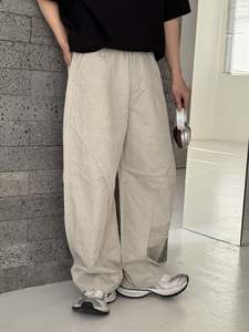 Pantaloni Vintage <span class=keywords><strong>Cargo</strong></span> da uomo in cotone misto <span class=keywords><strong>lino</strong></span> larghi Casual oversize larghi pantaloni larghi a vita media piatti da uomo - Product Image 3