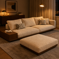 Ensemble de canapés sectionnels en tissu courbé minimaliste italien moderne, canapé d'angle en L de luxe léger avec coussins en coton