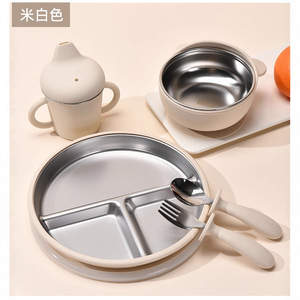 Ensemble de vaisselle en acier inoxydable pour bébé, avec bol, assiette, fourchette, cuillère, tasse à bec, 6 pièces, pour l'alimentation des nourrissons de 0 à 12 mois - Product Image 4