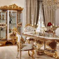 Ensemble de salle à manger de style baroque turc de luxe, armoire de salle à manger, table à manger sculptée à la main avec 4 chaises